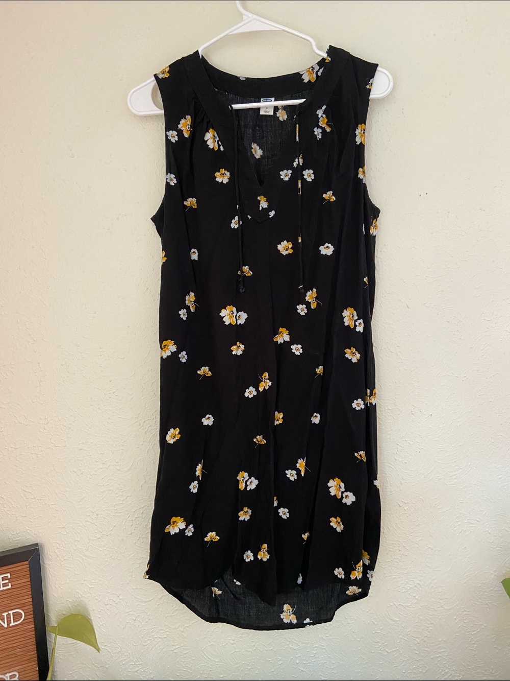 Old Navy Black Sleeveless Midi Dress with Yellow & White Floral Print